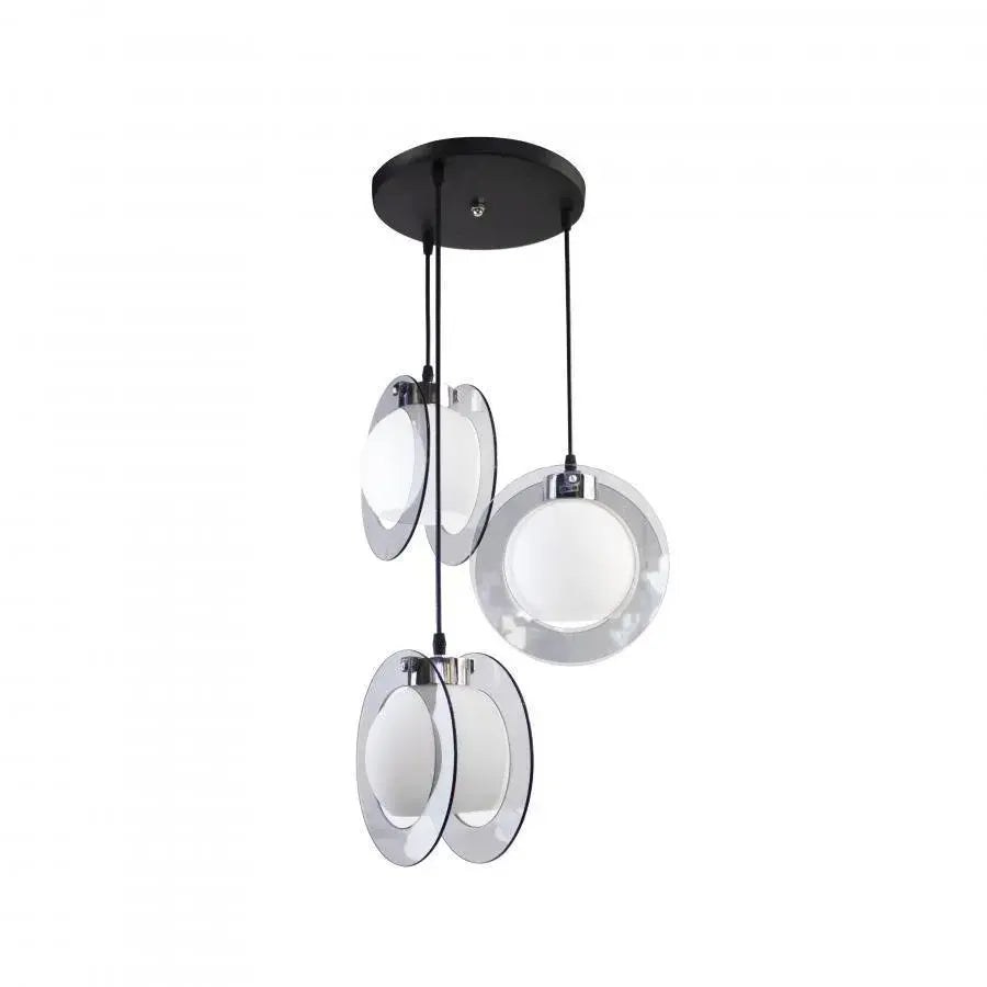 Pendul Luna din metal negru, cu trei becuri E27, pentru masa de dining