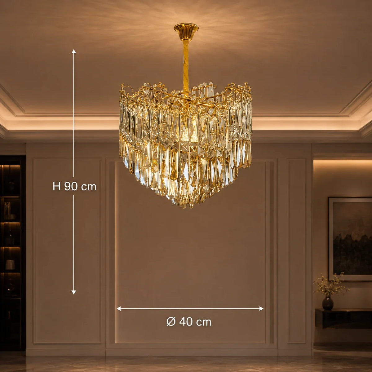 Candelabru Cristal TOPKAPI Nobile 6xE14, Diametru 40cm, Auriu Lucios, Inaltime Reglabila, imaginea 4