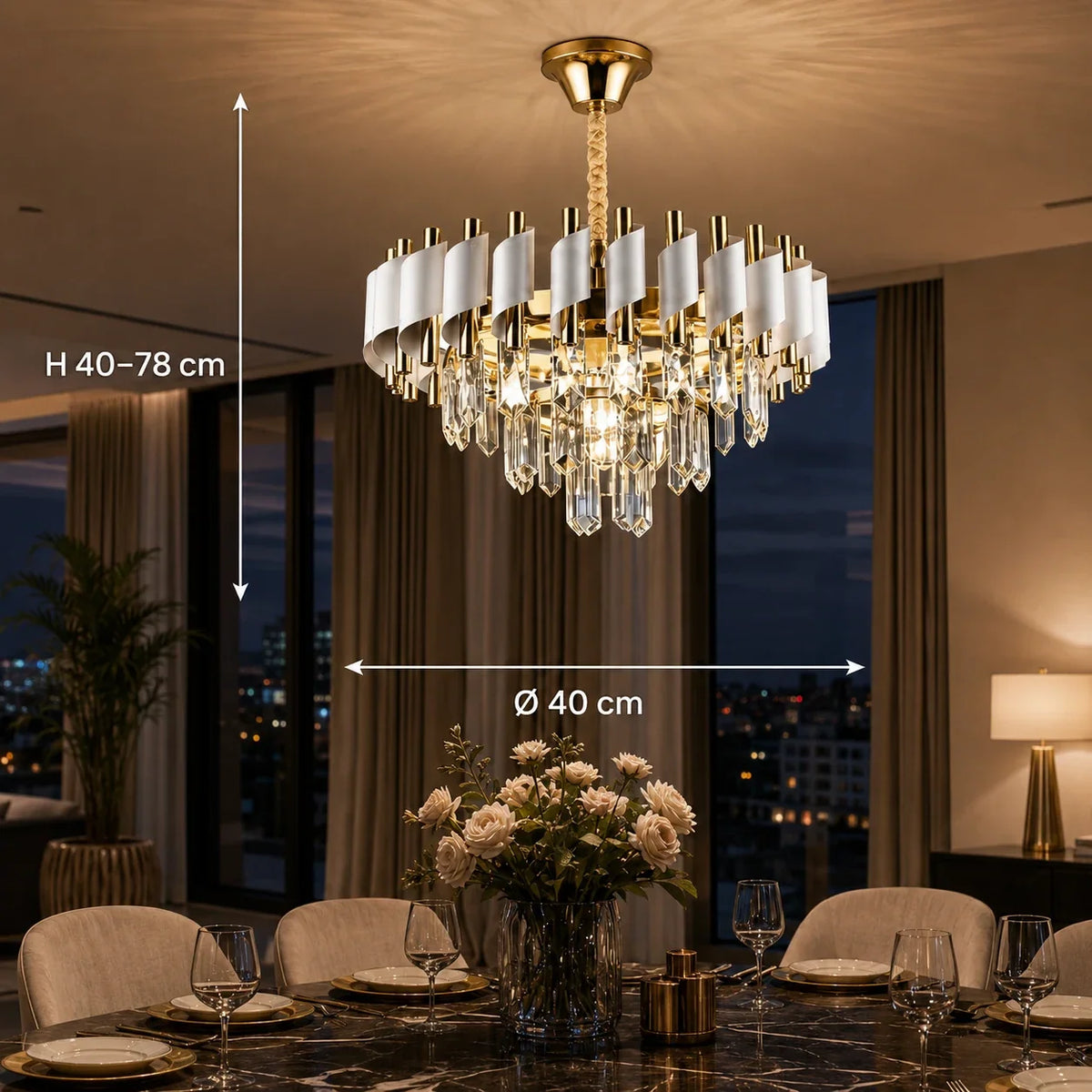 Candelabru Cristal VERSAILLES Nobile 5xE14, Diametru 40cm, Auriu Lucios si Alb, imaginea 5
