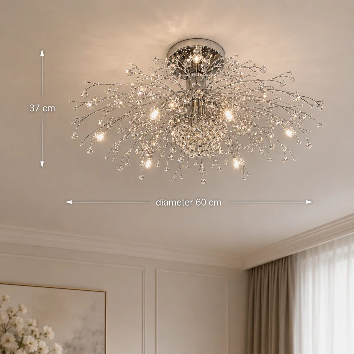Candelabru Cristal RONDO Vivace, 6x G9, Diametru 50 cm, Argintiu Lucios