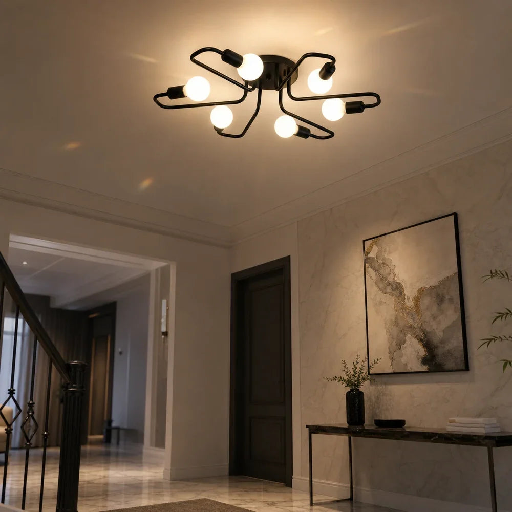 Lustra MODERNIST Hexa 6, 6x E27, Negru, Design Modern LC370/6BK