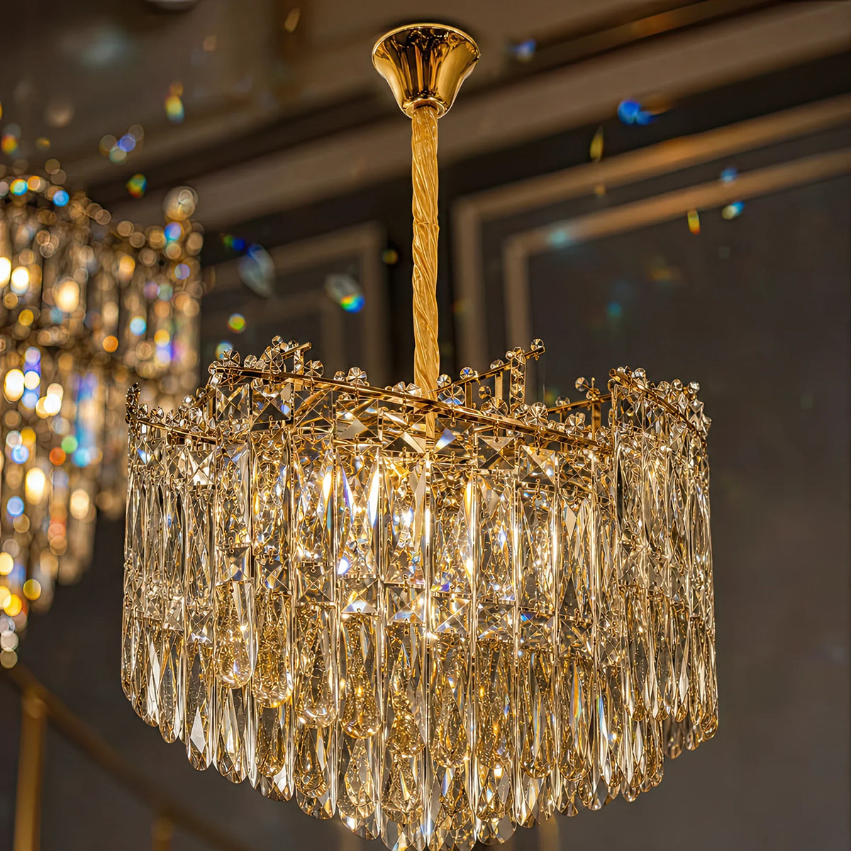 Candelabru Cristal TOPKAPI Nobile 6xE14, Diametru 40cm, Auriu Lucios, Inaltime Reglabila, imaginea 3
