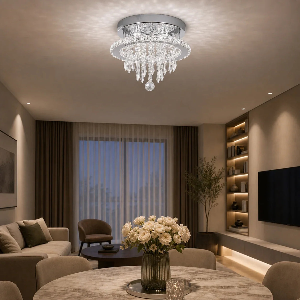Candelabru LED Alberico Rotund, 17W, Lumina Rece/Calda/Neutra, Cristal, Crom Lucios, imaginea 3