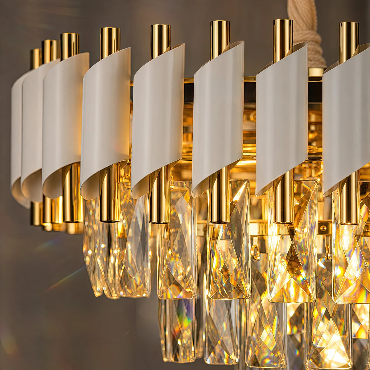 Candelabru Cristal VERSAILLES Nobile 5xE14, Diametru 40cm, Auriu Lucios si Alb, imaginea 2