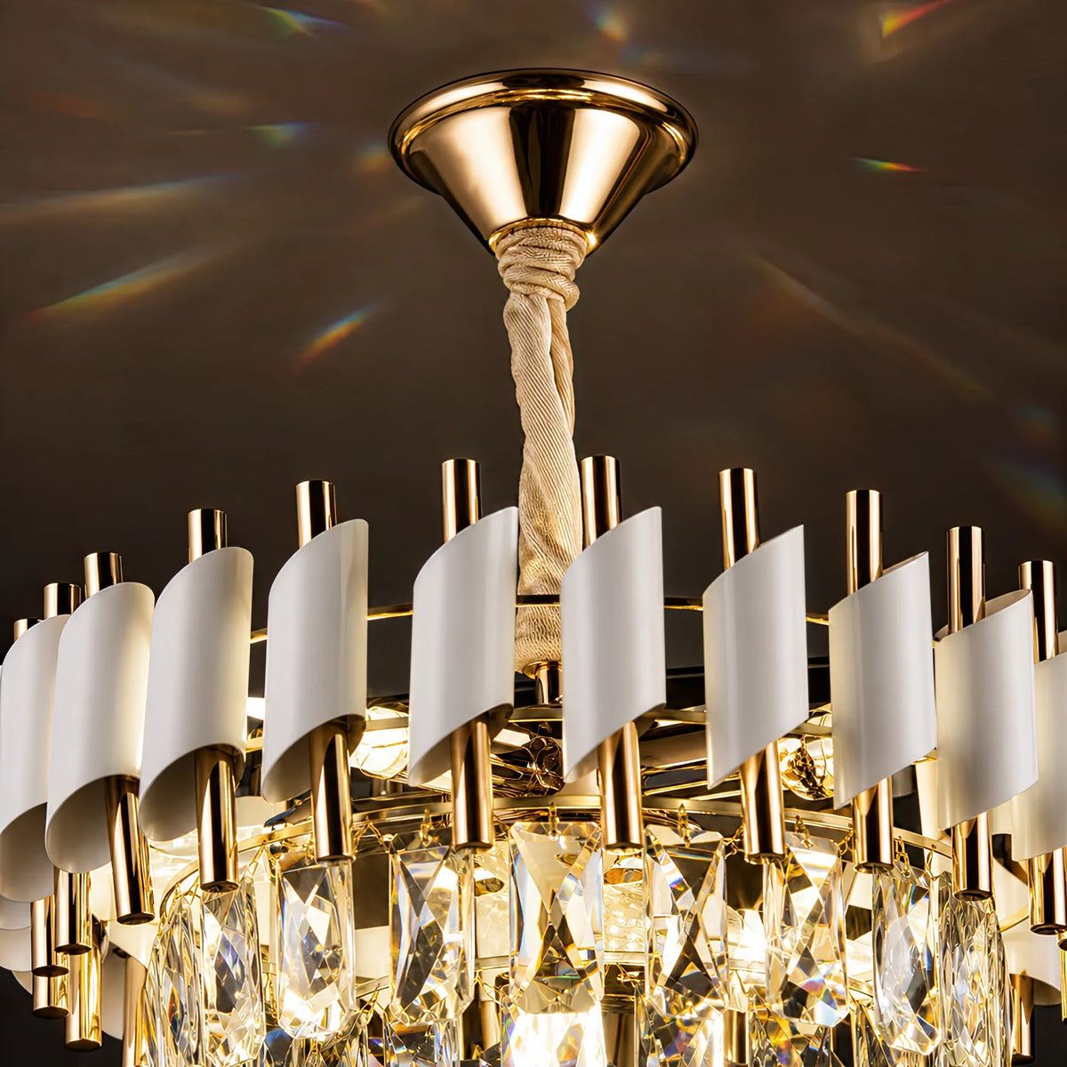 Candelabru Cristal VERSAILLES Nobile 5xE14, Diametru 40cm, Auriu Lucios si Alb, imaginea 6