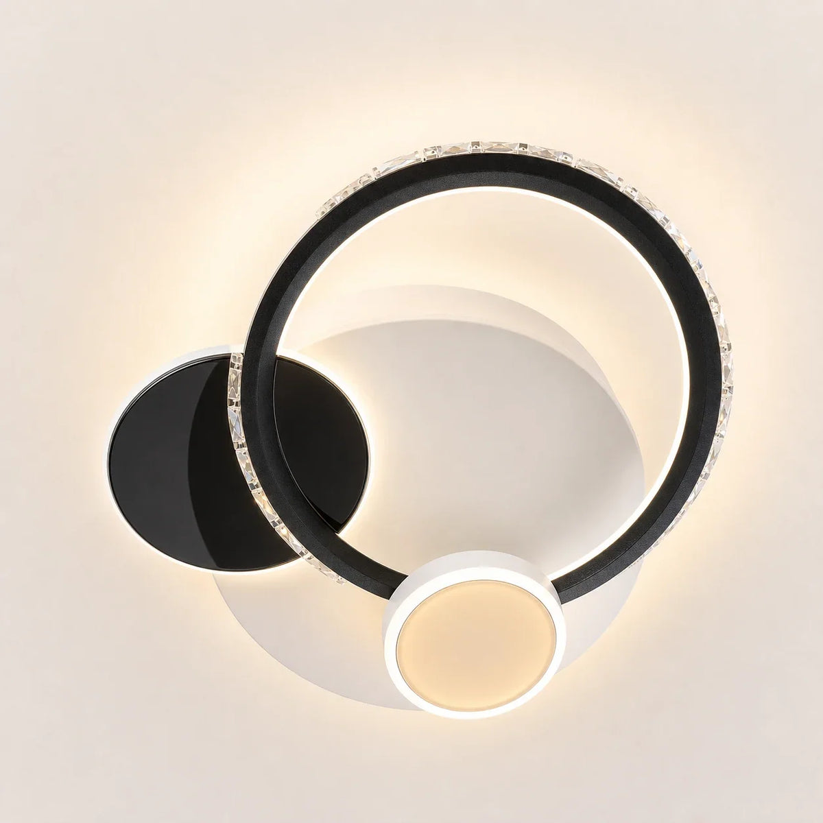 Lustra LED cu cristal PRISMIQ 45W, 3 Cercuri, lumina Rece/Calda/Neutra, Negru, imaginea 1