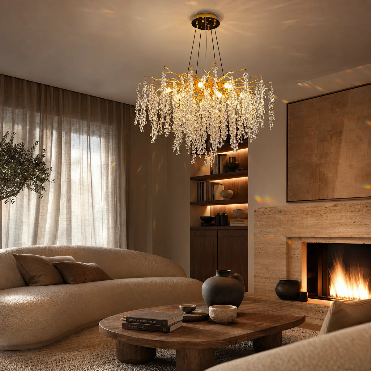 Candelabru Cristal WALTZ Cascade, 9x G9, Auriu, 80cm, Inaltime Reglabila