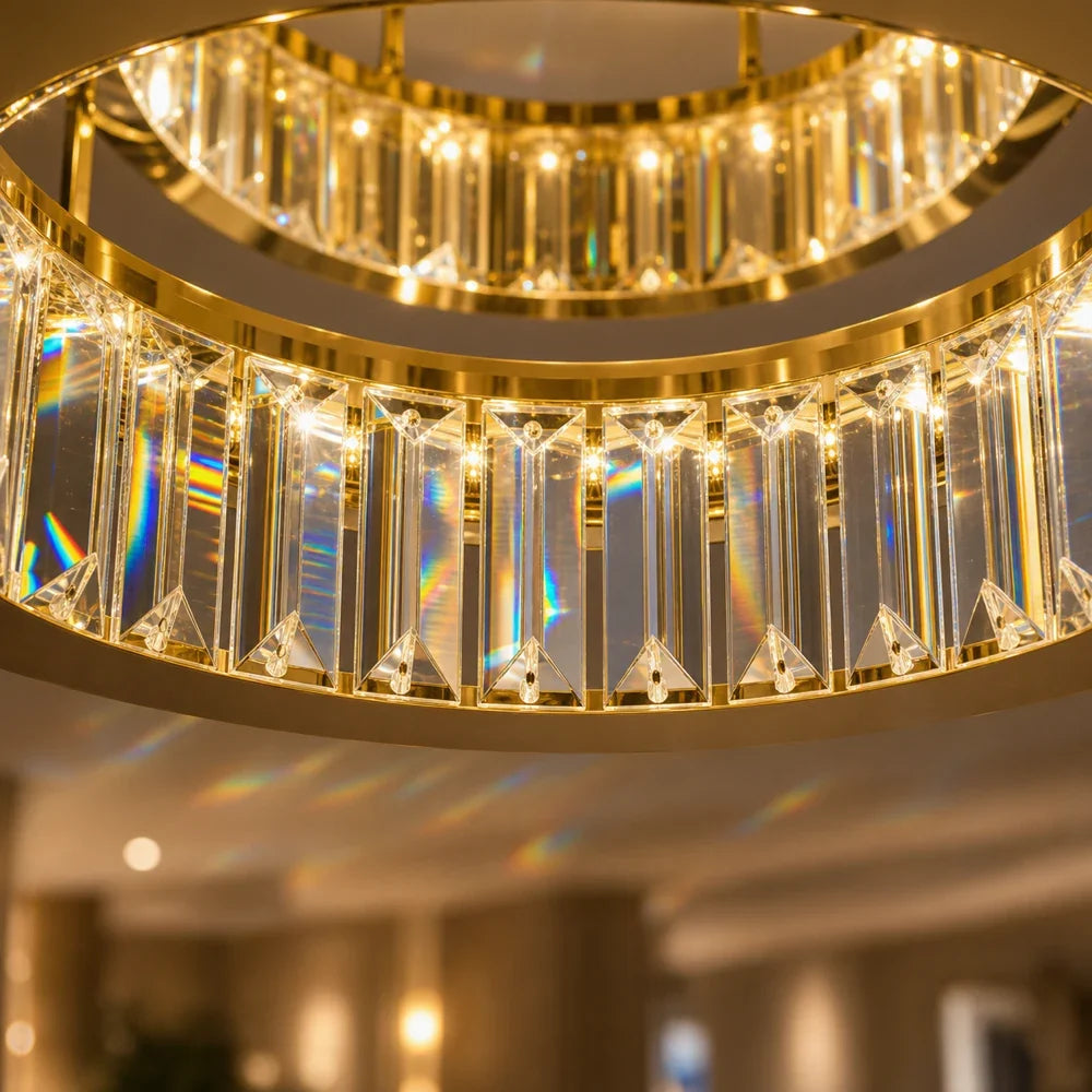 Lustra LED cu telecomanda si cristal VERTUS 31W, 50cm, Cerc, lumina Rece/Calda/Neutra, Dimabila, Auriu, imaginea 4