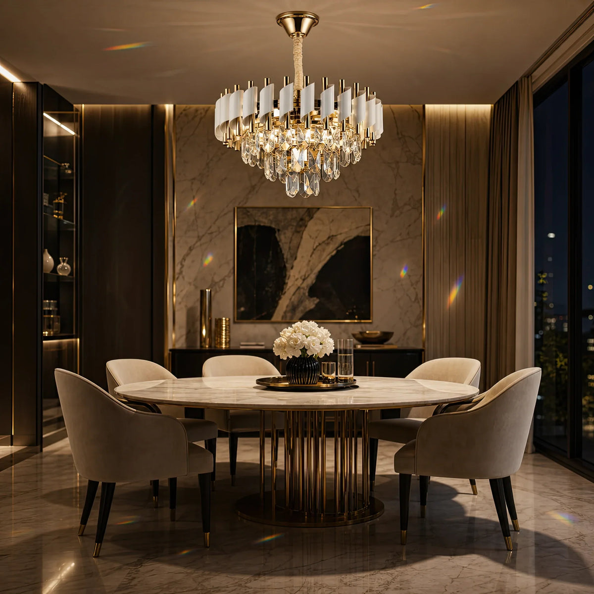 Candelabru Cristal VERSAILLES Nobile 5xE14, Diametru 40cm, Auriu Lucios si Alb, imaginea 3