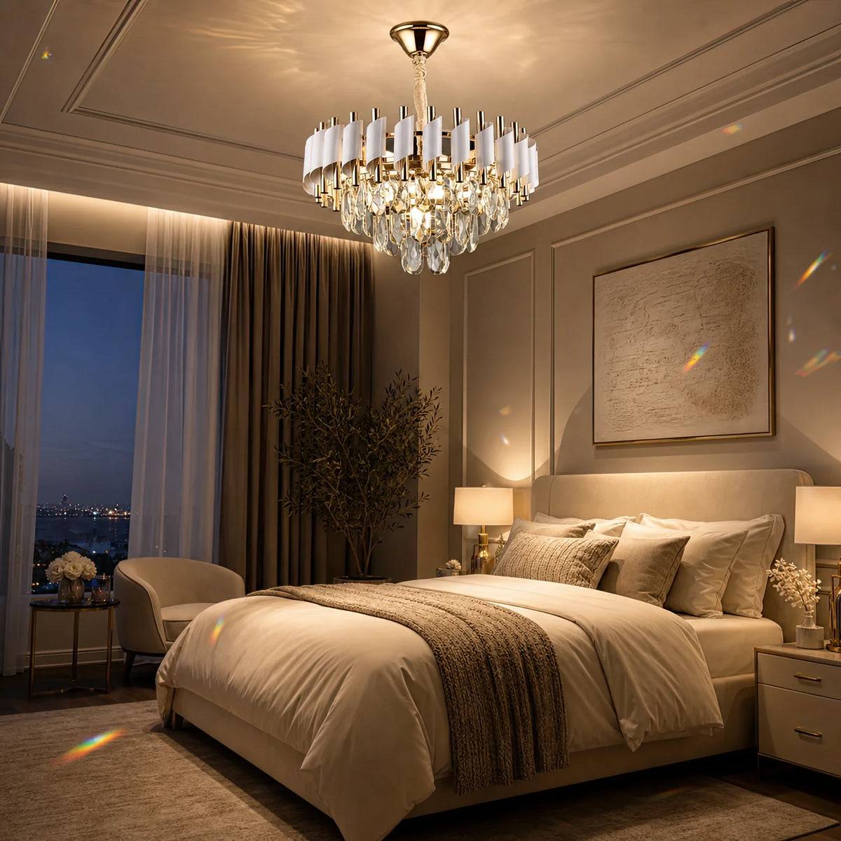 Candelabru Cristal VERSAILLES Nobile 5xE14, Diametru 40cm, Auriu Lucios si Alb, imaginea 7