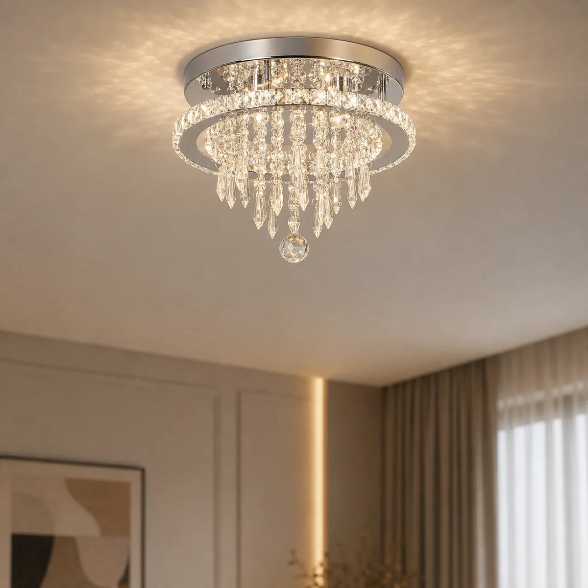 Candelabru LED Alberico Rotund, 17W, Lumina Rece/Calda/Neutra, Cristal, Crom Lucios, imaginea 8