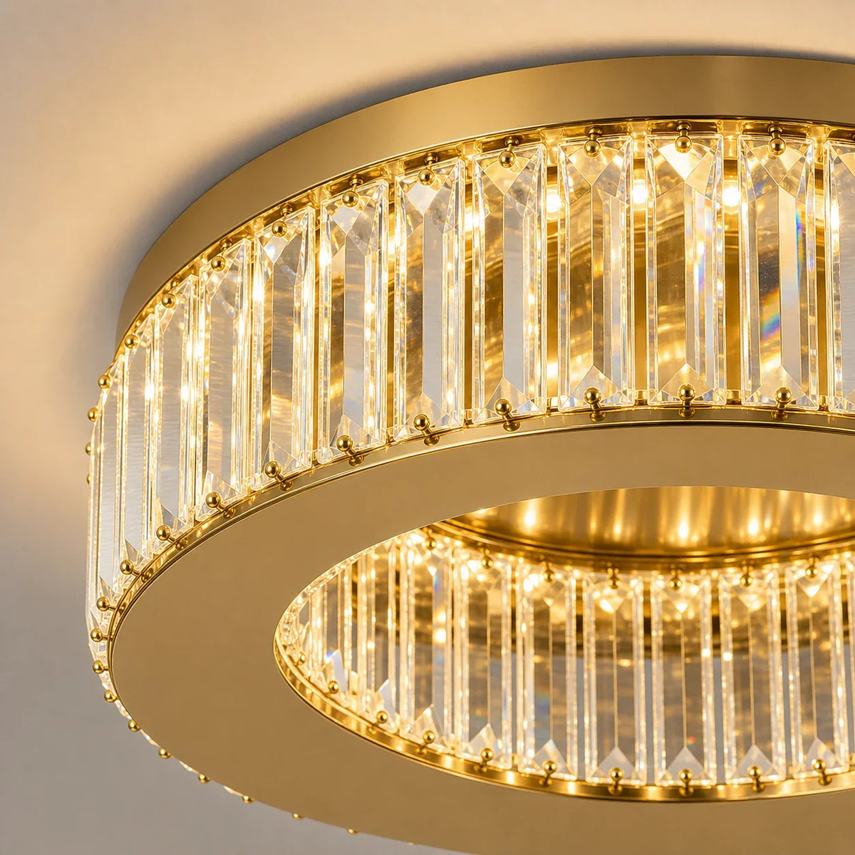Lustra LED cu telecomanda si cristal VERTUS 31W, 50cm, Cerc, lumina Rece/Calda/Neutra, Dimabila, Auriu, imaginea 3
