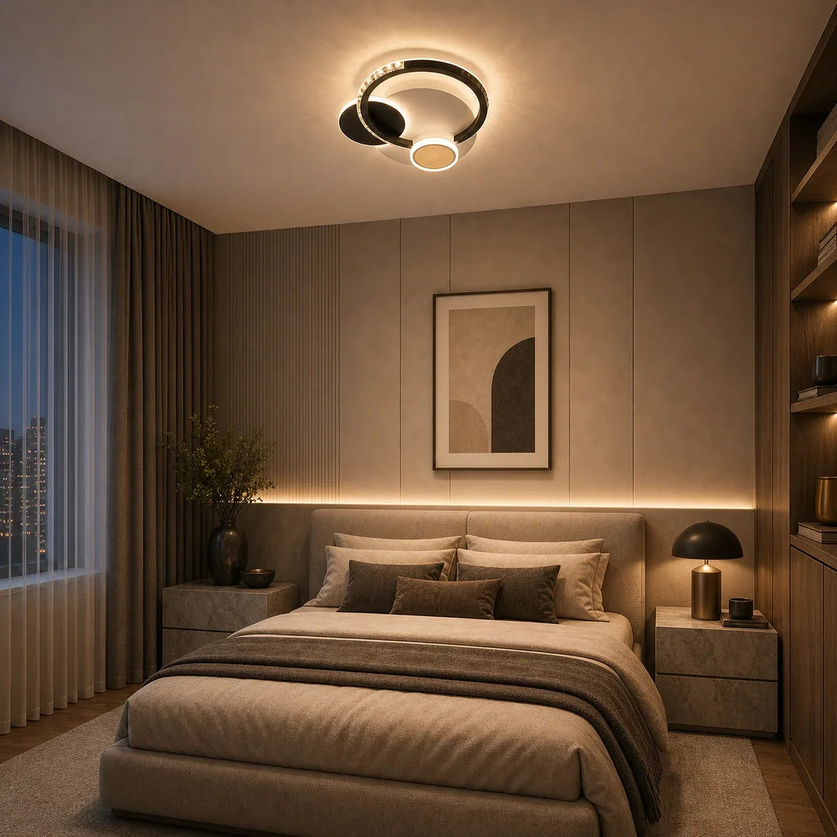 Lustra LED cu cristal PRISMIQ 45W, 3 Cercuri, lumina Rece/Calda/Neutra, Negru, imaginea 4