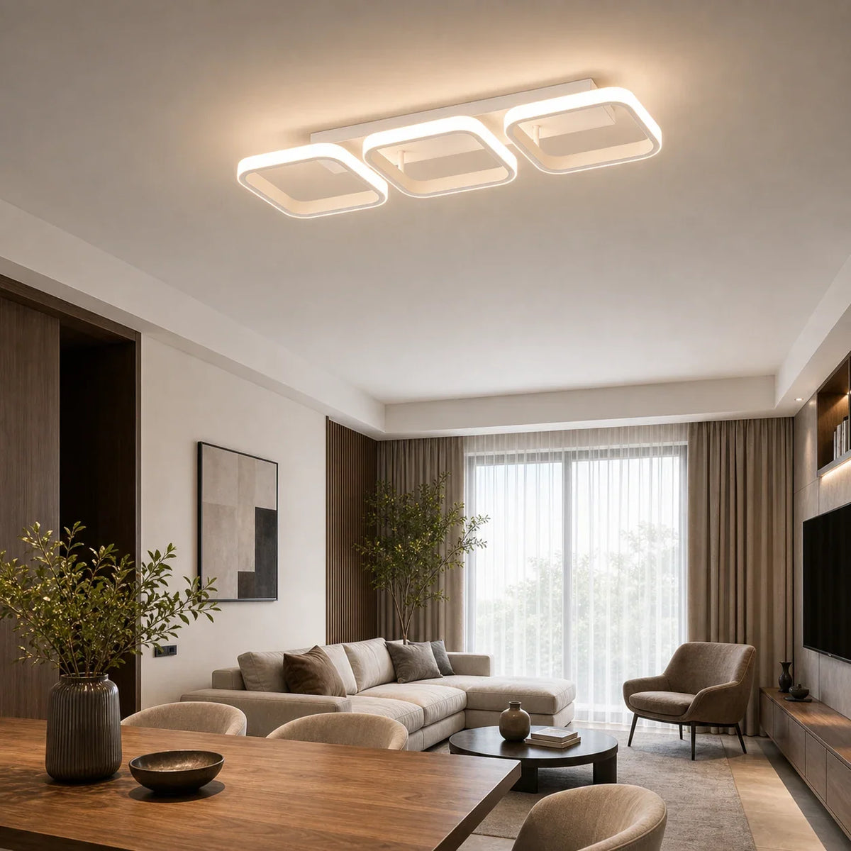 Lustra LED VERTEX 34W, 3 Patrate, Liniara, lumina Rece/Calda/Neutra, Alb, imaginea 7