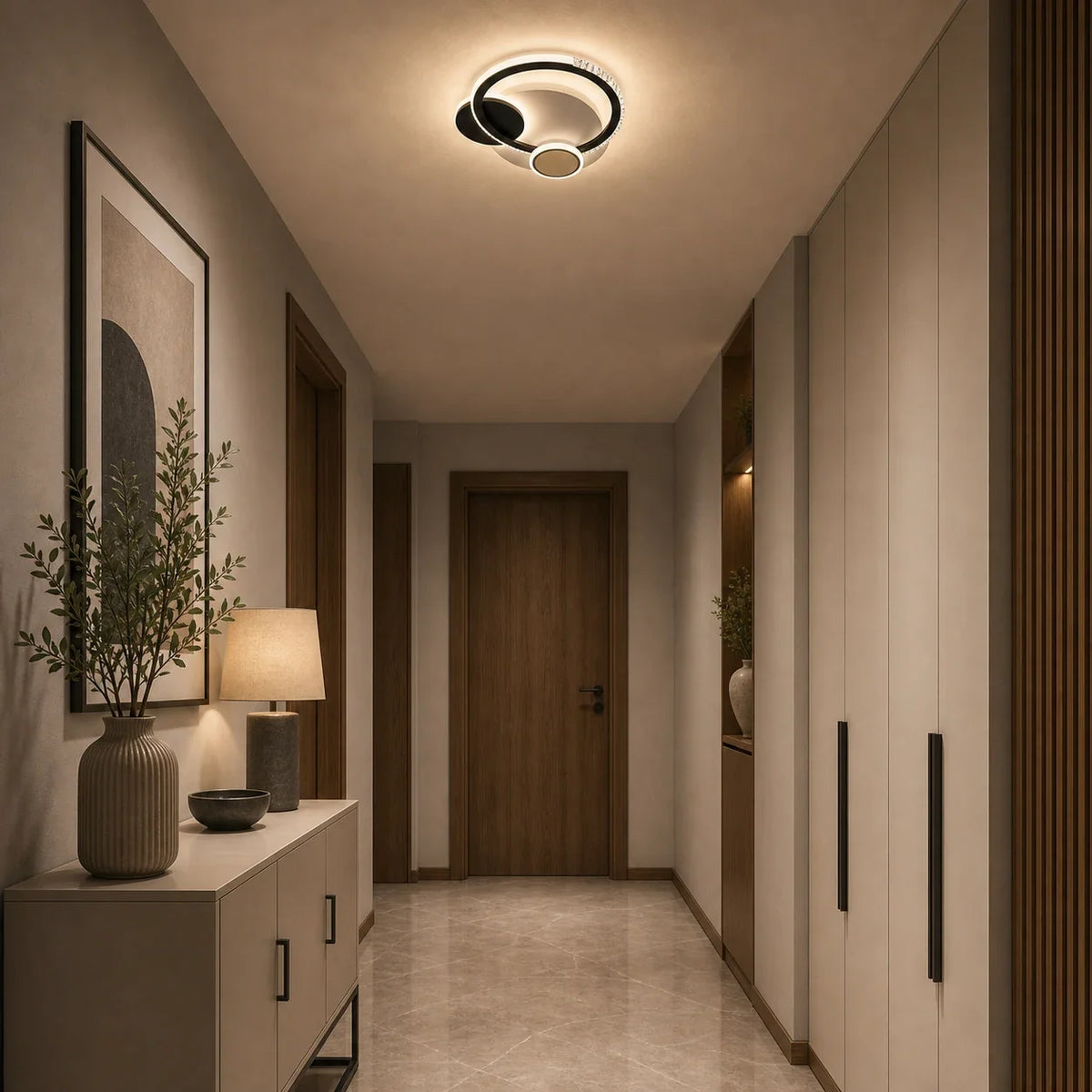 Lustra LED cu cristal PRISMIQ 45W, 3 Cercuri, lumina Rece/Calda/Neutra, Negru, imaginea 6