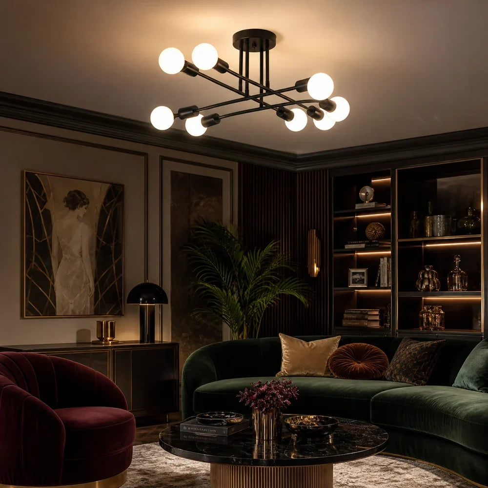 Lustra Clasica Modernist Octa, 8x E27, Negru, Design Modern, Metal, Fara Abajur, imaginea 5
