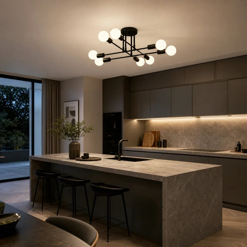 Lustra Clasica Modernist Octa, 8x E27, Negru, Design Modern, Metal, Fara Abajur, imaginea 6