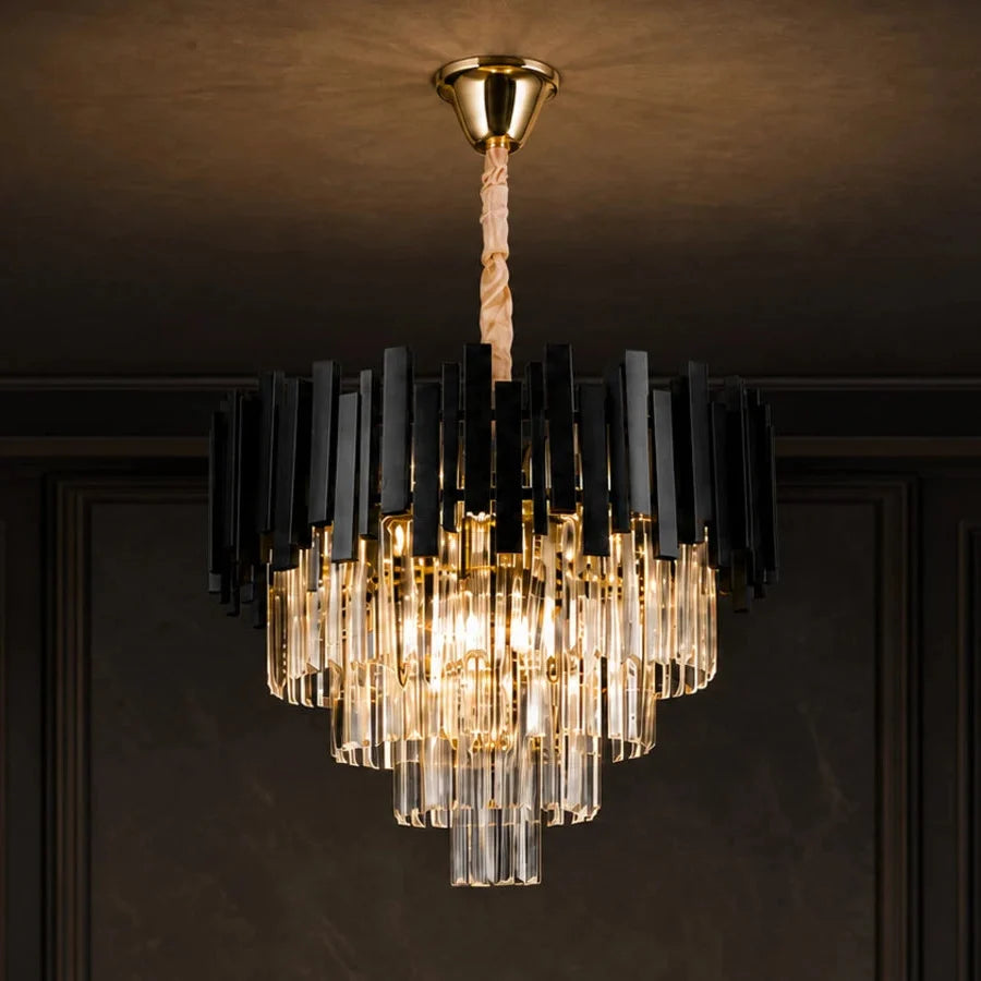 Candelabru Cristal BLOIS Eleganza 8xE14, Diametru 50cm, Negru, Inaltime Reglabila