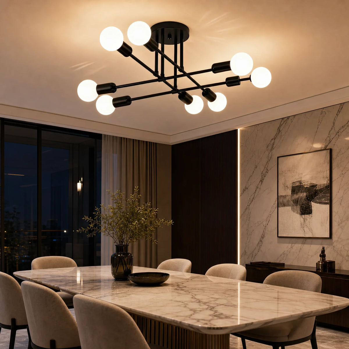 Lustra Clasica Modernist Octa, 8x E27, Negru, Design Modern, Metal, Fara Abajur, imaginea 10