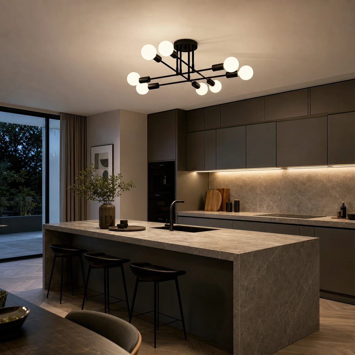 Lustra Clasica Modernist Octa, 8x E27, Negru, Design Modern, Metal, Fara Abajur, imaginea 13