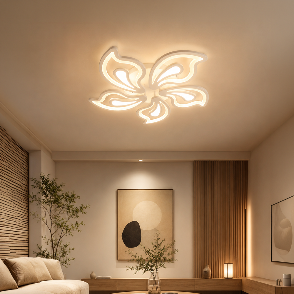 Lustra LED cu telecomanda GLORIOSA 95W, 5 Petale, lumina Rece/Calda/Neutra, Dimabila, Alb, imaginea 1