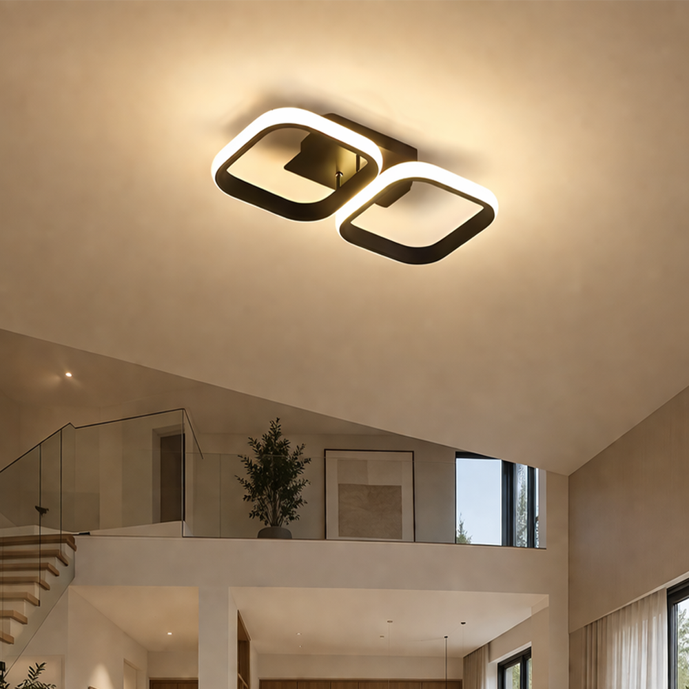 Lustra LED VERTEX 21W, 2 Patrate, Liniara, lumina Rece/Calda/Neutra, Neagra, imaginea 1