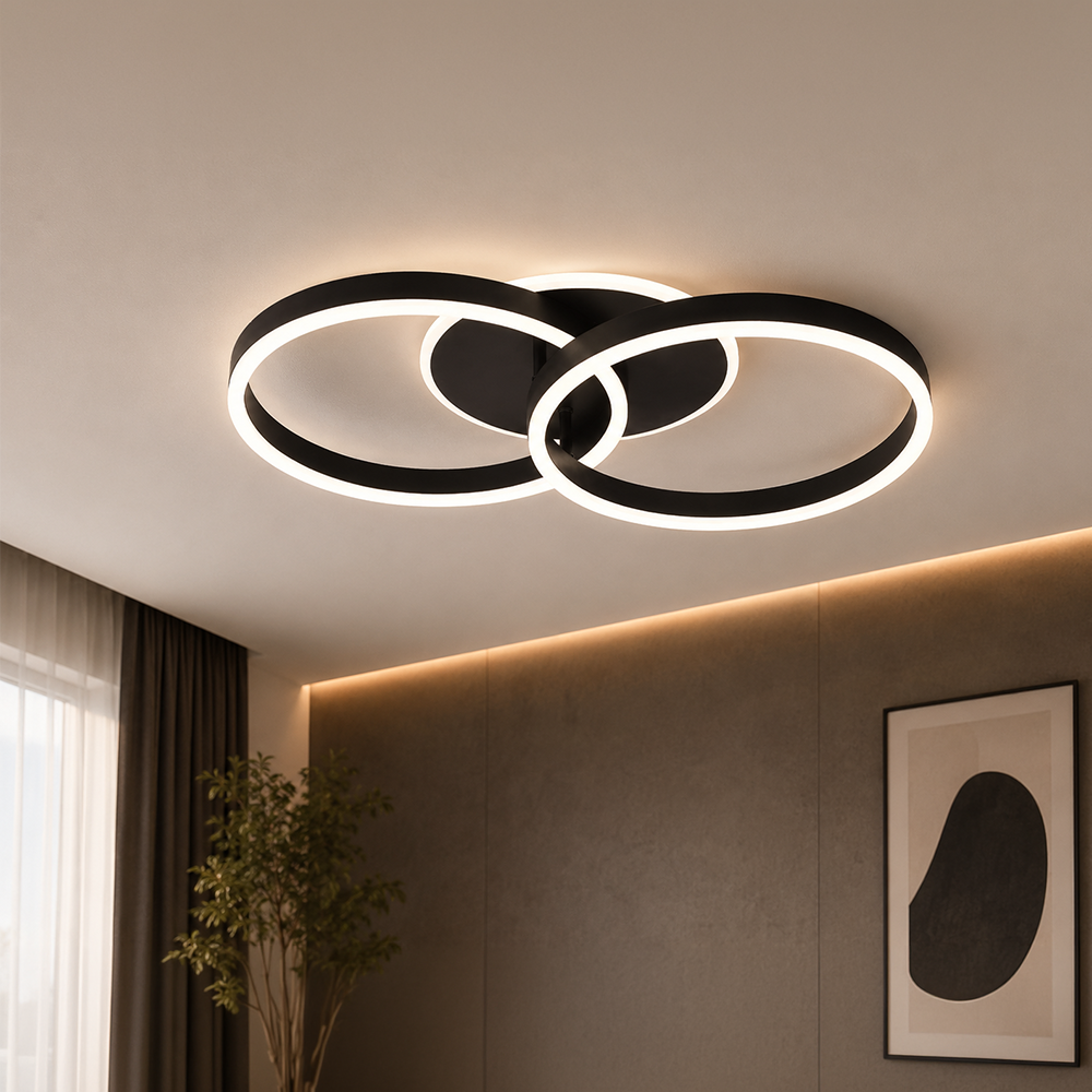 Lustra LED cu telecomanda RIGA LILITH 34W, 2 Cercuri, lumina Rece/Calda/Neutra, Dimabila, Negru, imaginea 1