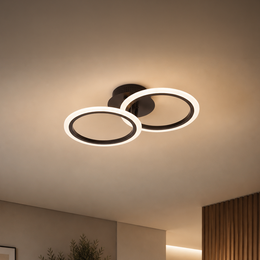 Lustra LED cu telecomanda BETTY 27W, 2 Cercuri, lumina Rece/Calda/Neutra, Dimabila, Negru, imaginea 1