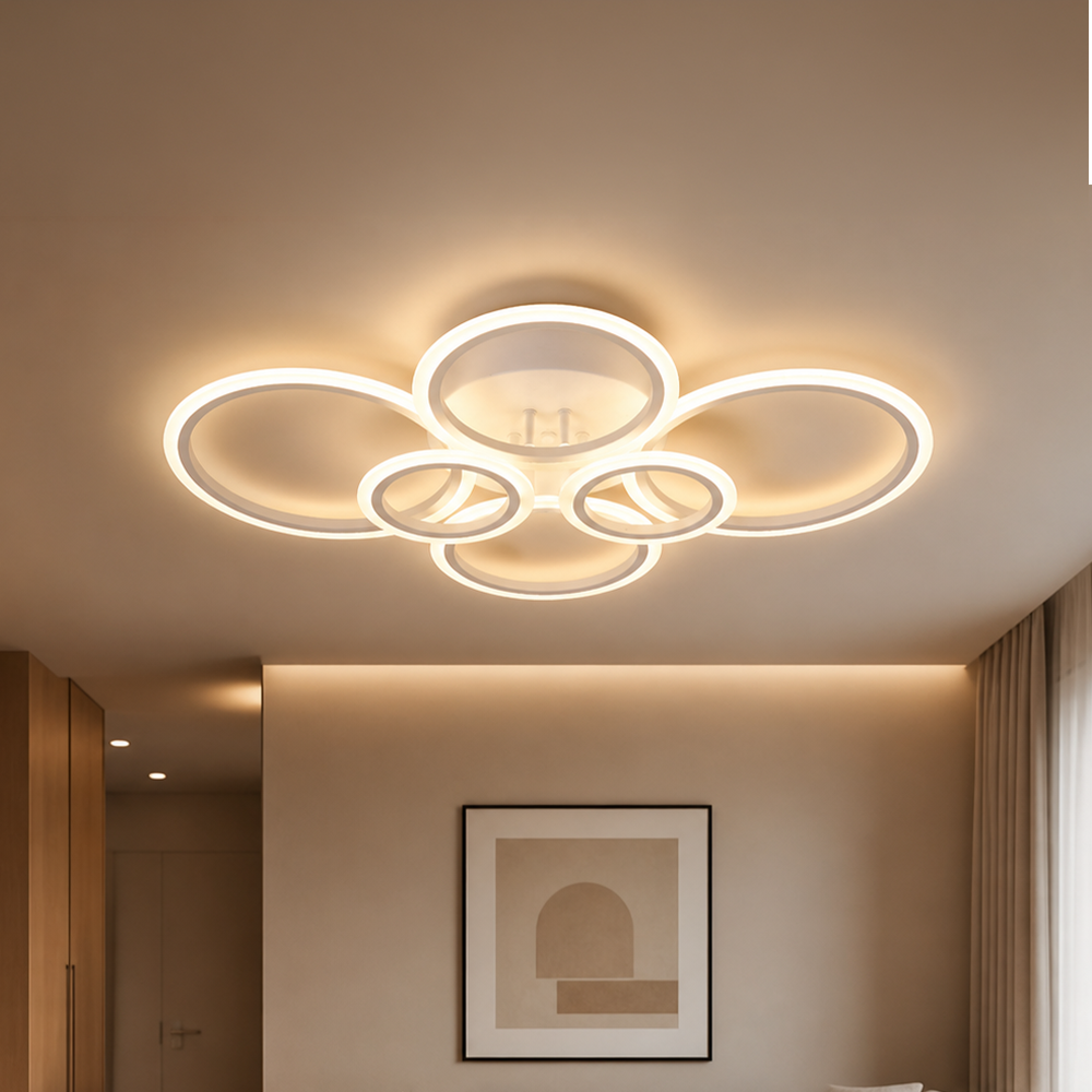 Lustra LED cu telecomanda BETTY 82W, 6 Cercuri, lumina Rece/Calda/Neutra, Dimabila, Alb, imaginea 1