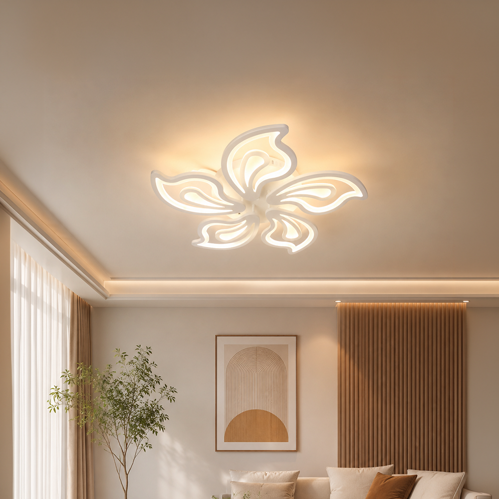 Lustra LED cu telecomanda LILY 86W, 5 Elemente, lumina Rece/Calda/Neutra, Dimabila, Alb, imaginea 1