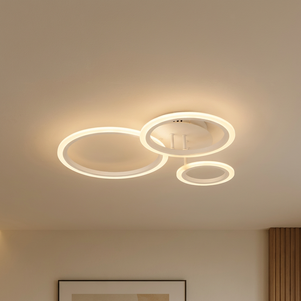 Lustra LED cu telecomanda BETTY 40W, 3 Cercuri, lumina Rece/Calda/Neutra, Dimabila, Alb, Metal si Acril, imaginea 1