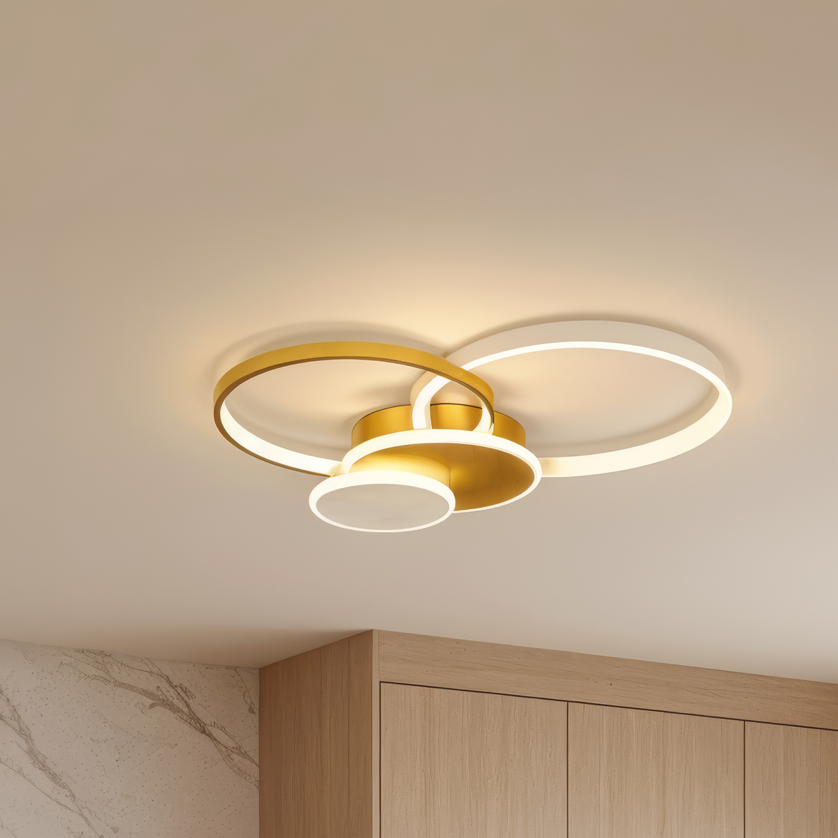 Lustra LED cu telecomanda KILLIAN 80W, 4 Cercuri, lumina Rece/Calda/Neutra, Dimabila, Auriu, imaginea 1