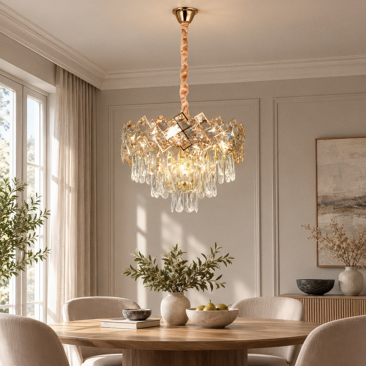 Candelabru Cristal WINDSOR Nobile 5xE14, Diametru 39cm, Auriu Lucios, Inaltime Reglabila