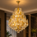 Candelabru Cristal TIER Eleganza 10xE14, D50 cm, Auriu, Inaltime Reglabila, Metal si Cristal