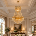 Candelabru Cristal EMPIRE Magno 10xE14, D60 cm, Auriu, Inaltime Reglabila, Metal si Cristal