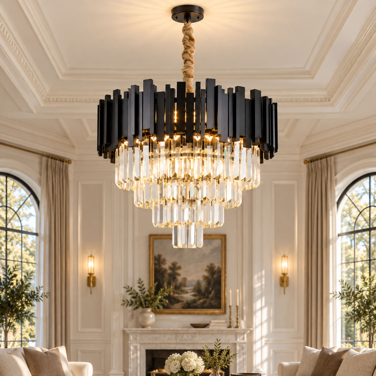 Candelabru Cristal BLOIS Nobile 5xE14, Diametru 40cm, Negru, Inaltime Reglabila