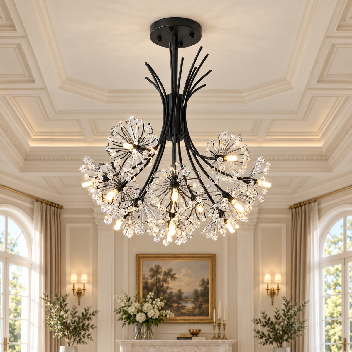 Candelabru Cristal PETERHOF Petito, 13xG4, Diametru 52 cm, Negru
