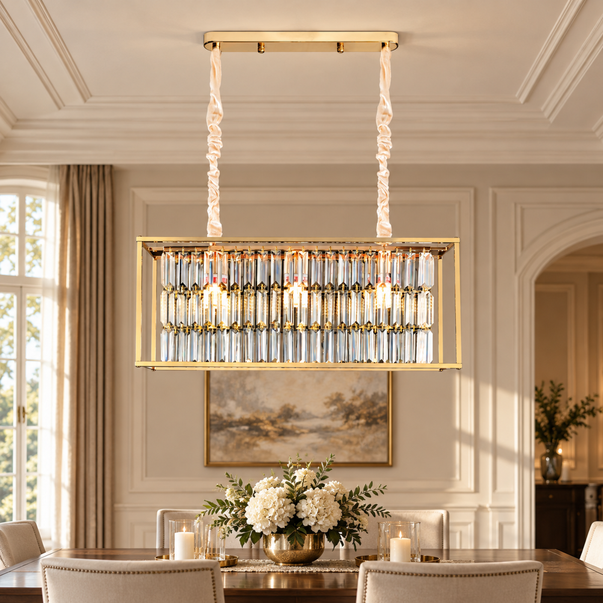 Candelabru Cristal, CC1676/650X200GD, 3xE14, Auriu Lucios, Inaltime Reglabila, Metal si Cristal