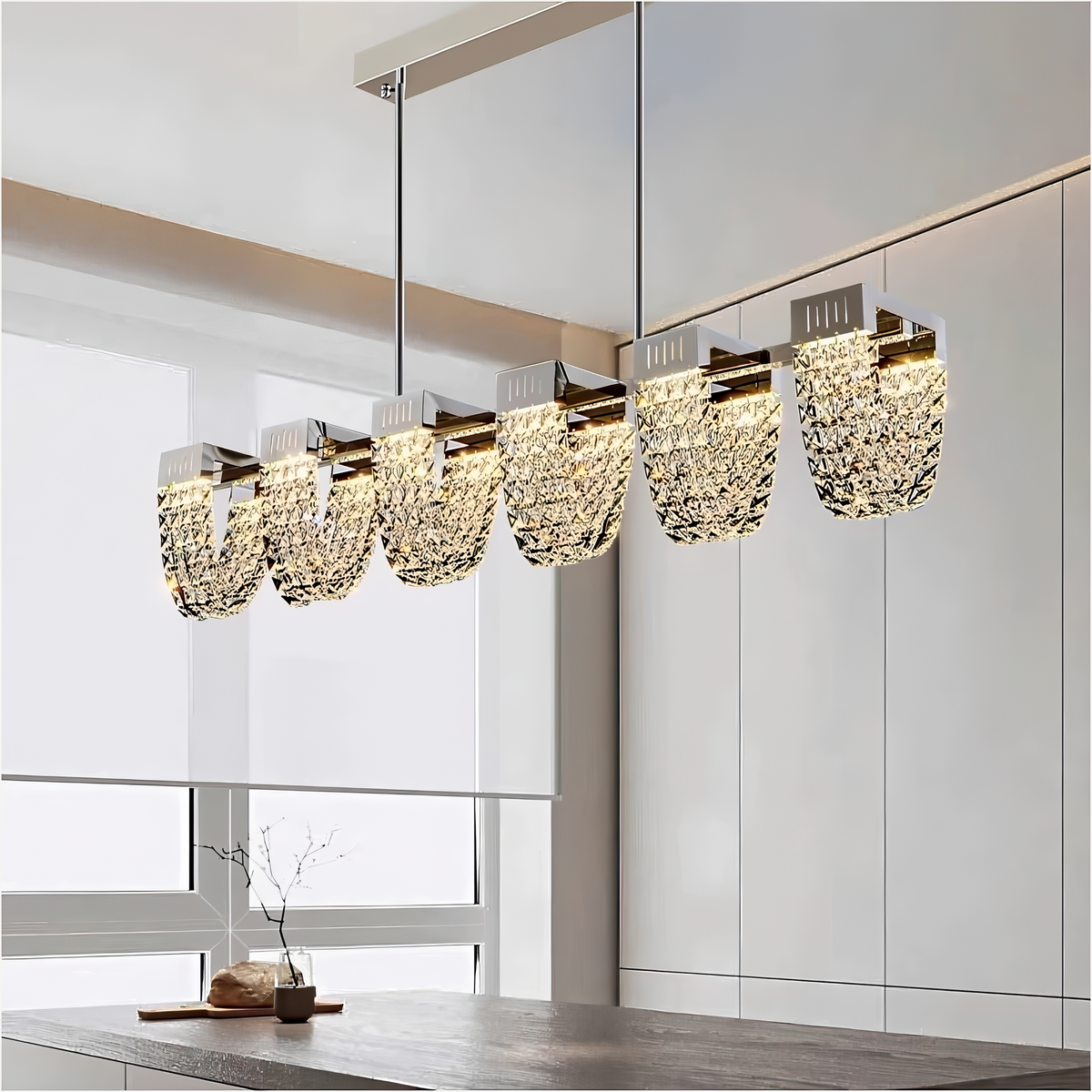 Lustra LED Suspendata, STRATUS Supremo, Cristal si Metal, 15W, Lumina Rece/Calda/Neutra 3000K/4000K/6000K, Iluminat Luxos