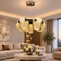 Candelabru Cristal LED 24W, STRATUS Regalis, Diametru 80cm, Crom Lucios, Inaltime Reglabila, Lumina Calda Neutra Rece 3000K/4000K/6000K, Metal si Cristal
