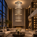 Candelabru Cristal LED 80W PALATINA Auriu, Diametru 50cm, Inaltime 200cm, Model Scara