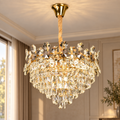 Candelabru Cristal FLORENCE Eleganza 9x E14, Diametru 50cm, Auriu Lucios, Inaltime Reglabila