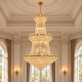 Candelabru Cristal TORRE 59xE14, Diametru 120cm, Inaltime 200cm, Auriu Lucios, Inaltime Reglabila, Design Elegant