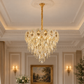 Candelabru Cristal FLEUR Eleganza 9xE14, Diametru 50cm, Inaltime 40cm, Auriu Lucios, Inaltime Reglabila, Design Elegant