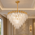 Candelabru Cristal MURANO Magno 12xE14, D60 cm, Auriu, Inaltime Reglabila, Metal si Cristal