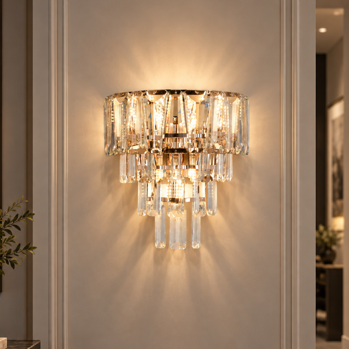 Candelabru Cristal tip Aplica VELMONT 3xE14, 26 cm, Auriu, Inaltime Reglabila, Metal si Cristal