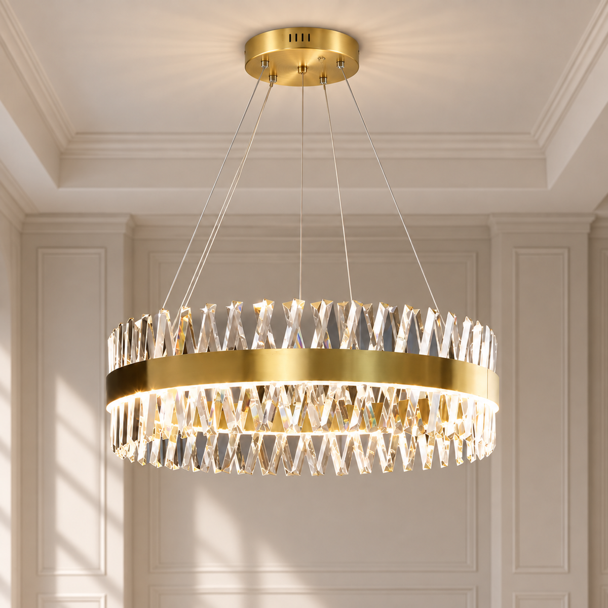 Candelabru LED CASERTA Nobile cu Telecomandă, 41W, Dimabil, Diametru 40cm, Auriu
