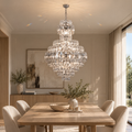 Candelabru Cristal WINDSOR Grande Supremo 14xE14, Diametru 60X90cm, Crom Lucios, Inaltime Reglabila
