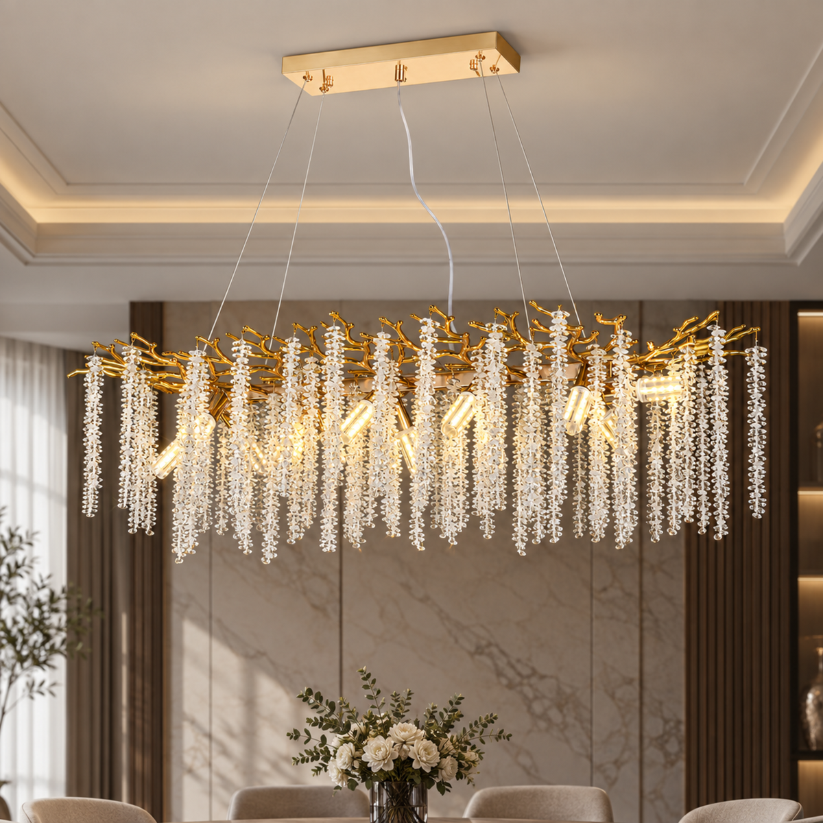 Candelabru Cristal ARBUS Regalis, 120x40cm, 12xE14, Auriu, Metal si Cristal