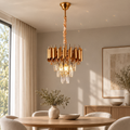 Candelabru Cristal VERSAILLES Petito 3xE14, Diametru 30cm, Auriu, Inaltime Reglabila, Metal si Cristal